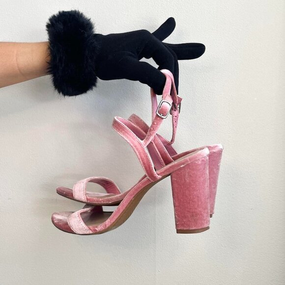 Bp | Bubblegum Pink "Lexy" Velvet Block High Heel Ankle Strappy Sandals | Size 9 - Picture 1 of 7